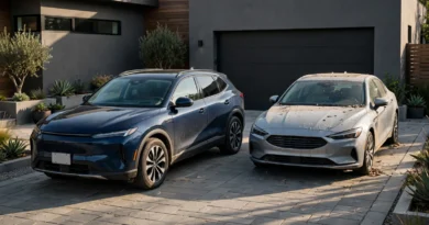Two cars in a residential driveway illustrating the ongoing cost of second-car ownership.