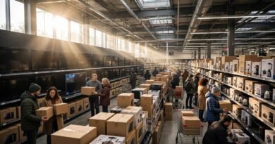 Black Friday shopping scene with consumers comparing discounted products