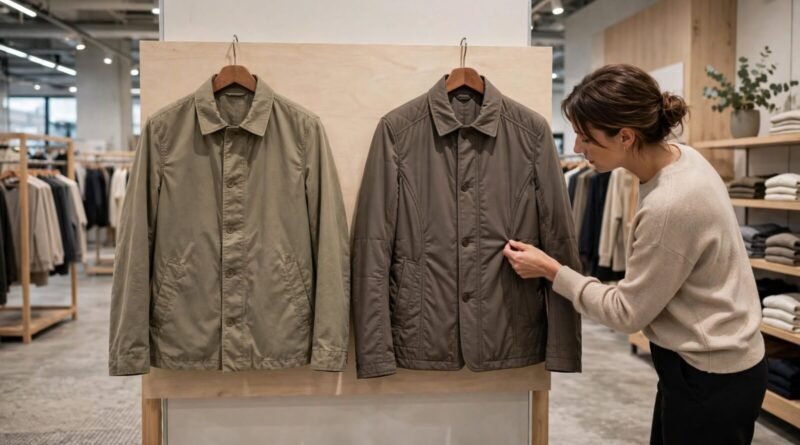 Shopper comparing outlet store pricing with regular retail sale value
