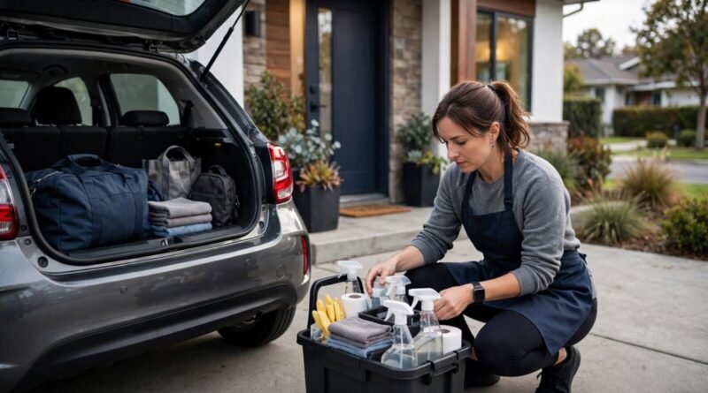 House cleaning side hustle with professional supplies and travel between client homes