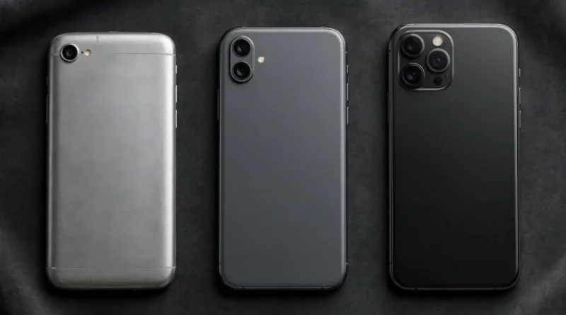 Three generations of smartphones illustrating smartphone upgrade cycles