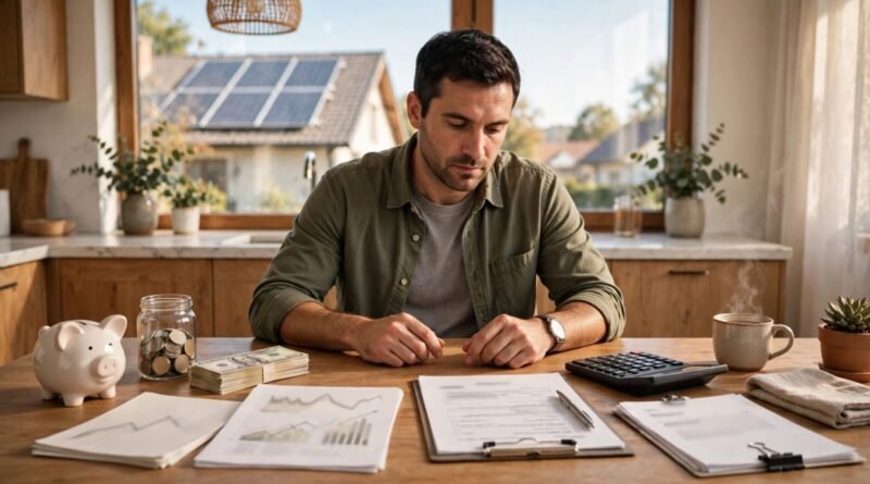 Homeowner comparing cash payment and financing options for a residential solar system