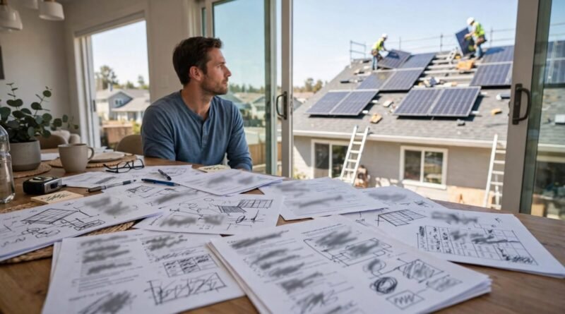 Homeowner comparing solar installer quotes and residential solar project costs