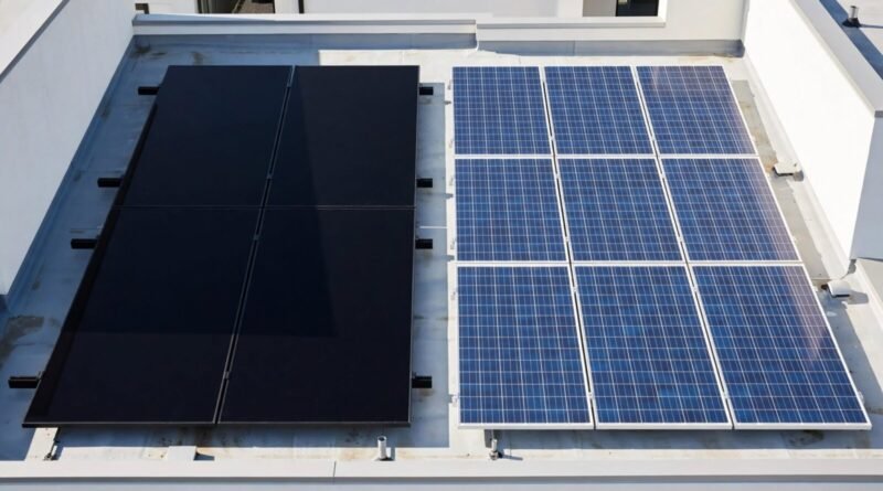 Residential solar panels compared to illustrate solar panel efficiency and roof space