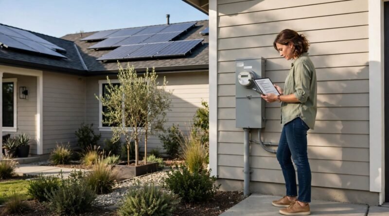Homeowner reviewing a solar power purchase agreement for rooftop solar electricity
