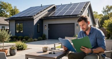Homeowner comparing buying and leasing options for a rooftop solar panel system