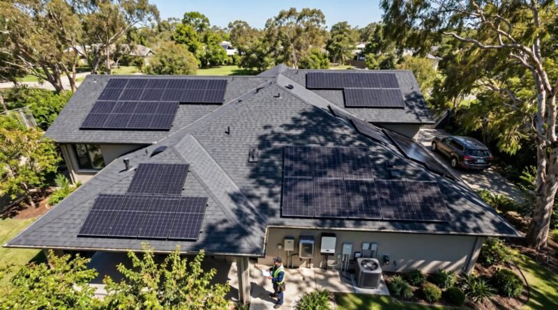 Residential rooftop solar panel layout illustrating home solar system sizing