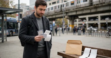 Employee commuter costs shown with transit pass, parking receipt, fuel receipt, and transportation allowance