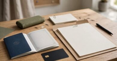Traveler preparing passport and application documents for a visa appointment