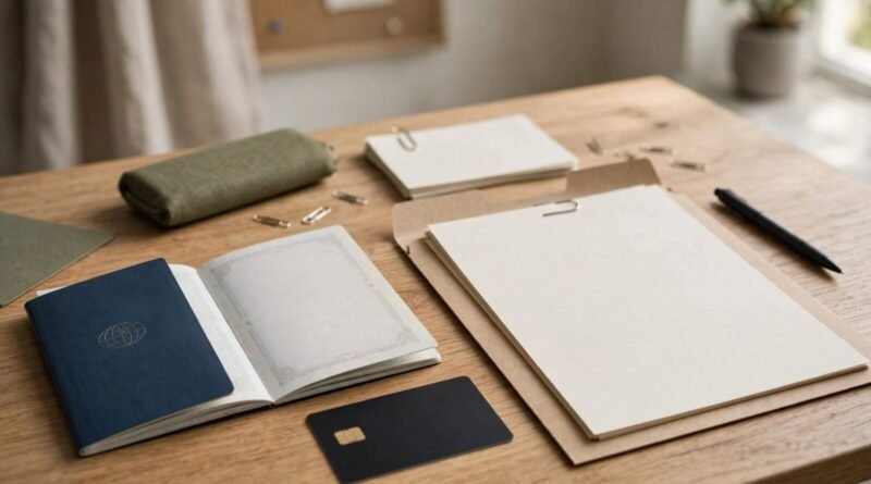 Traveler preparing passport and application documents for a visa appointment