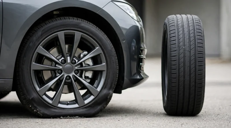 Underinflated car tire illustrating increased rolling resistance and fuel cost