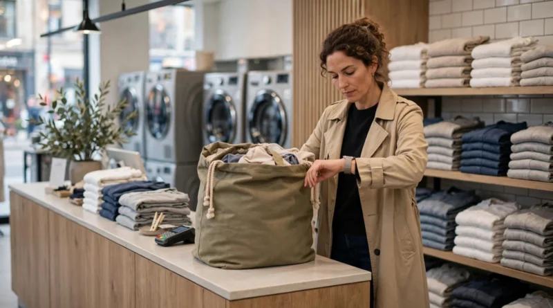 Customer using a wash-and-fold laundry service to save personal time