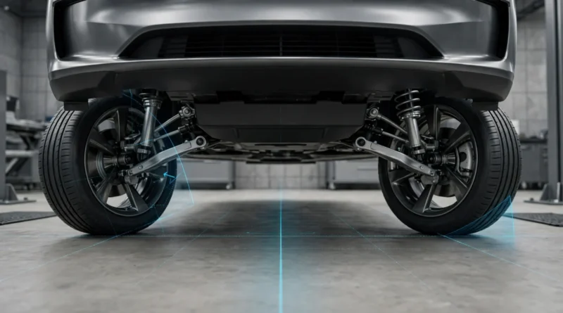 Misaligned front car wheels illustrating wheel alignment and fuel economy