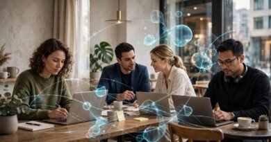 Distributed professionals comparing asynchronous work with live collaboration across time zones