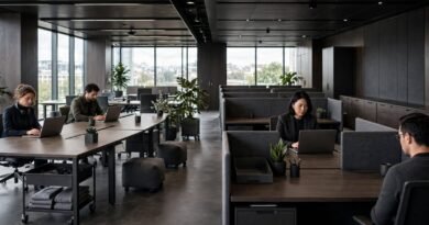 Modern office comparing desk hoteling with assigned desks for hybrid work