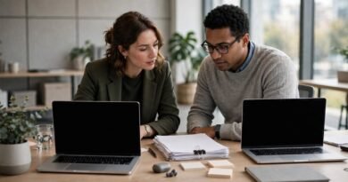 Two professionals sharing one role in a modern job sharing arrangement