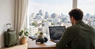 Professional working remotely from a modern location to illustrate work from anywhere flexibility