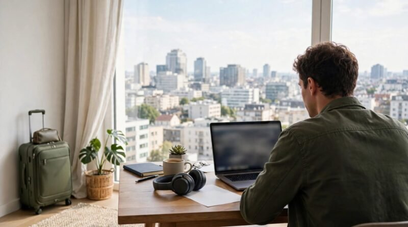 Professional working remotely from a modern location to illustrate work from anywhere flexibility