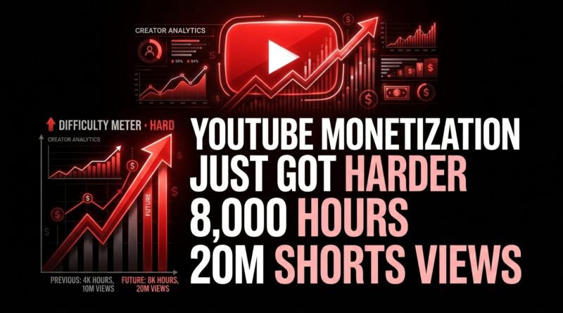 YouTube monetization requirements for 2027 including 8,000 watch hours and 20 million Shorts views