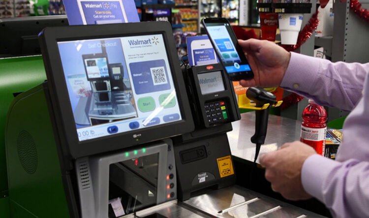 Walmart checkout with mobile payment