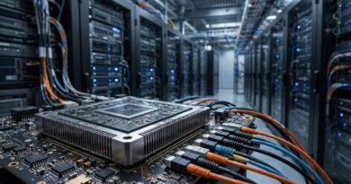 AI data-center chip and optical networking concept representing the Amazon Qualcomm agreement