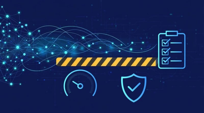Editorial concept representing slower frontier AI development, safety evaluation, and governance