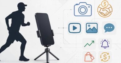 Editorial creator-economy concept showing an athlete using social media, sponsorships, and digital content for income