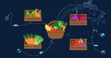 Editorial grocery supply-chain concept showing Canadian sourcing shifts, produce imports, and diversified suppliers