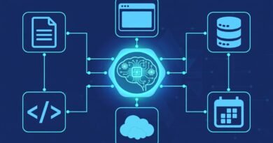 Model Context Protocol concept connecting an AI system to documents, browsers, databases, calendars, code, and cloud tools