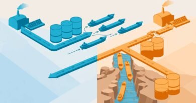 Editorial illustration of oil tankers and supply routes representing OPEC+ output policy
