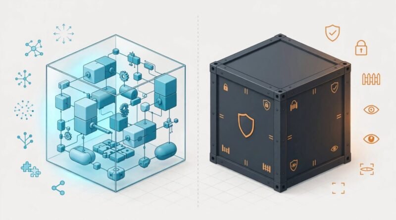 Open-weight versus closed AI models comparison showing transparent and sealed model systems with different levels of control and access