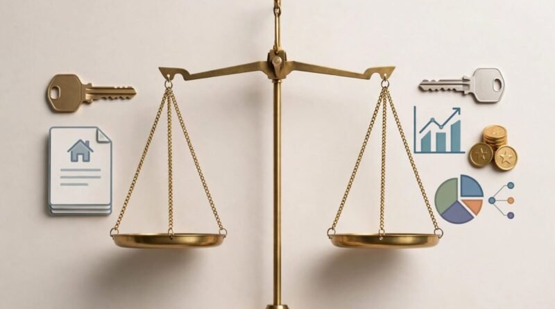 Editorial personal-finance concept comparing renting and investing with homeownership and mortgage costs