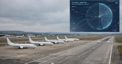 Airport and air-traffic-control disruption concept representing widespread UK flight cancellations