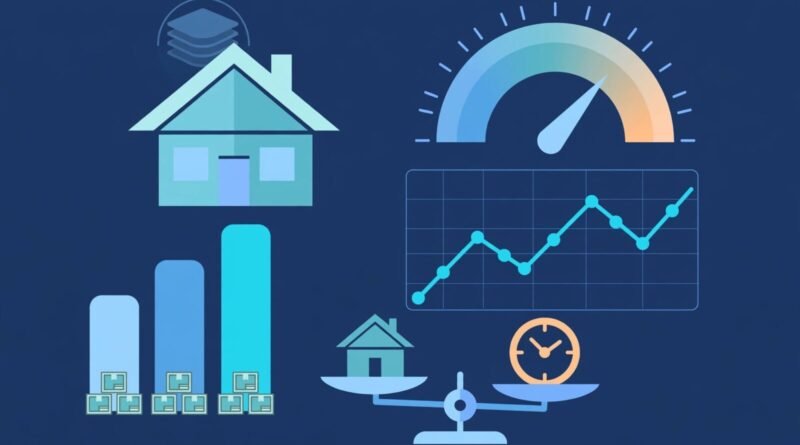 Editorial housing-market concept showing home prices, mortgage rates, inventory, and a buy-versus-wait decision